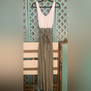 Shinestar White and Olive Jumpsuit